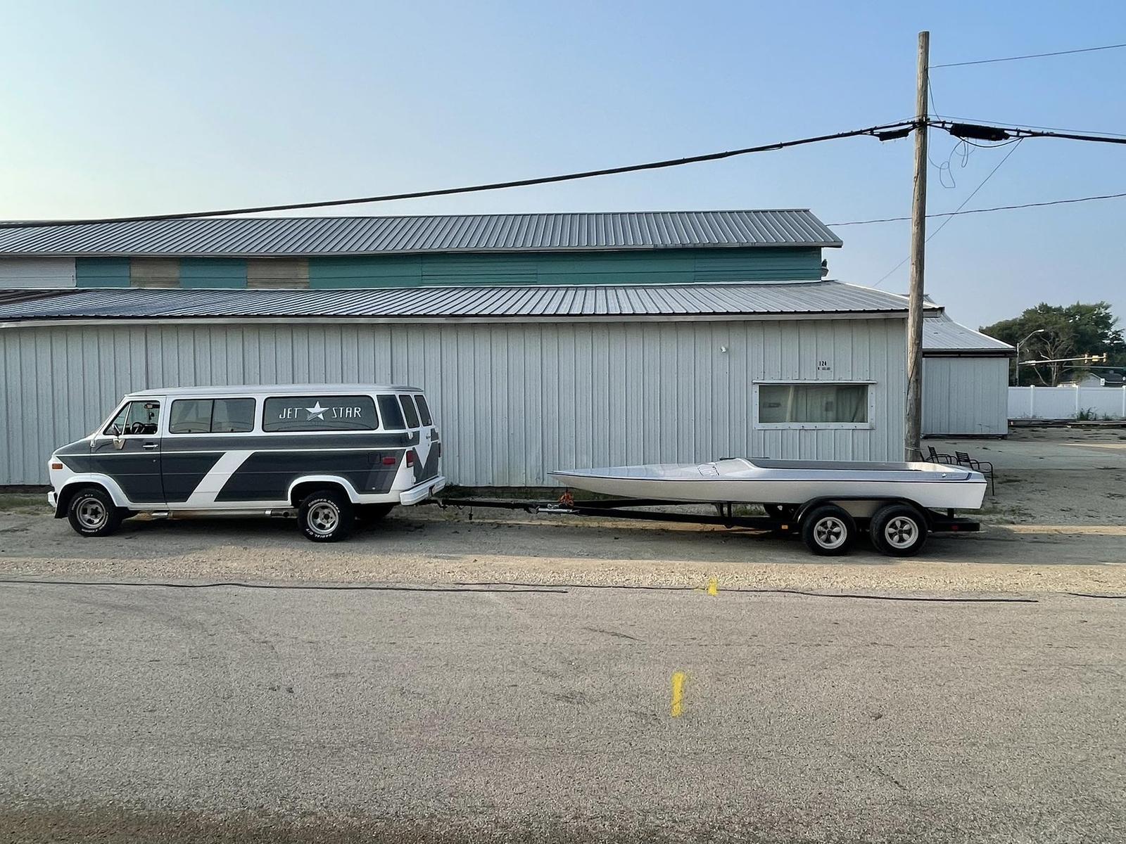 Jet Star Boats van and boat at the shop in Waterman, IL